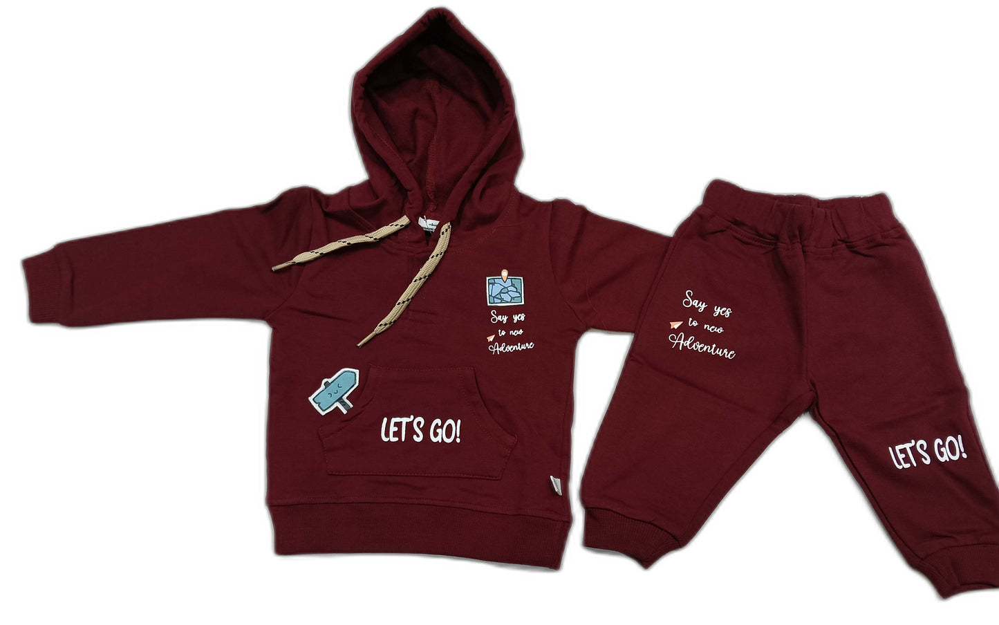 Boys Full Sleeve Hooded Sweatshirt with Joggers - Maroon