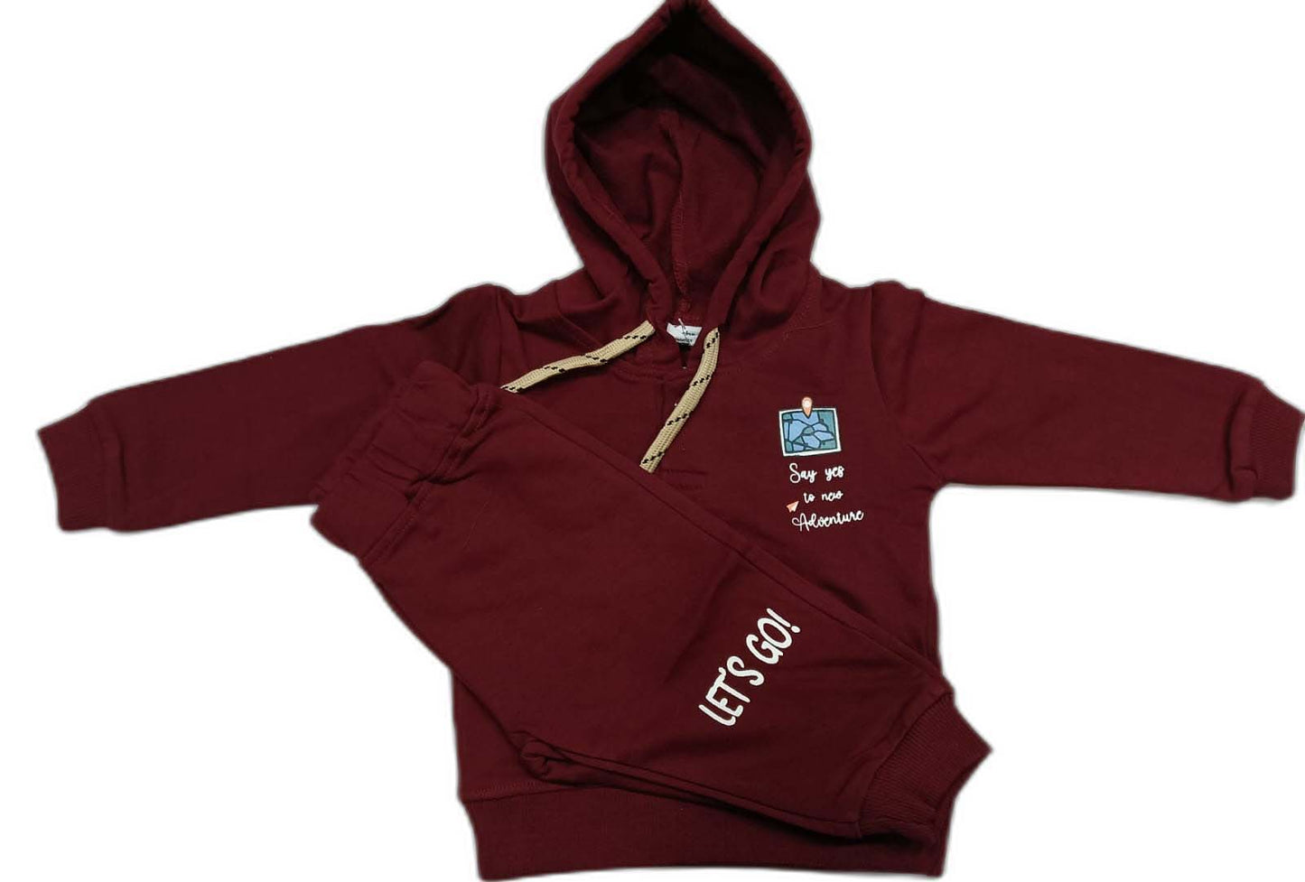 Boys Full Sleeve Hooded Sweatshirt with Joggers - Maroon