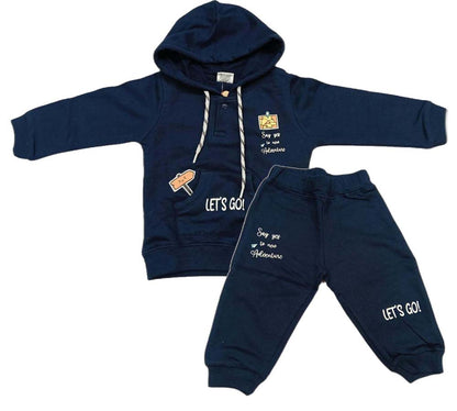 Boys Full Sleeve Hooded Sweatshirt with Joggers - Dark Blue