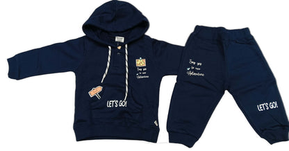 Boys Full Sleeve Hooded Sweatshirt with Joggers - Dark Blue
