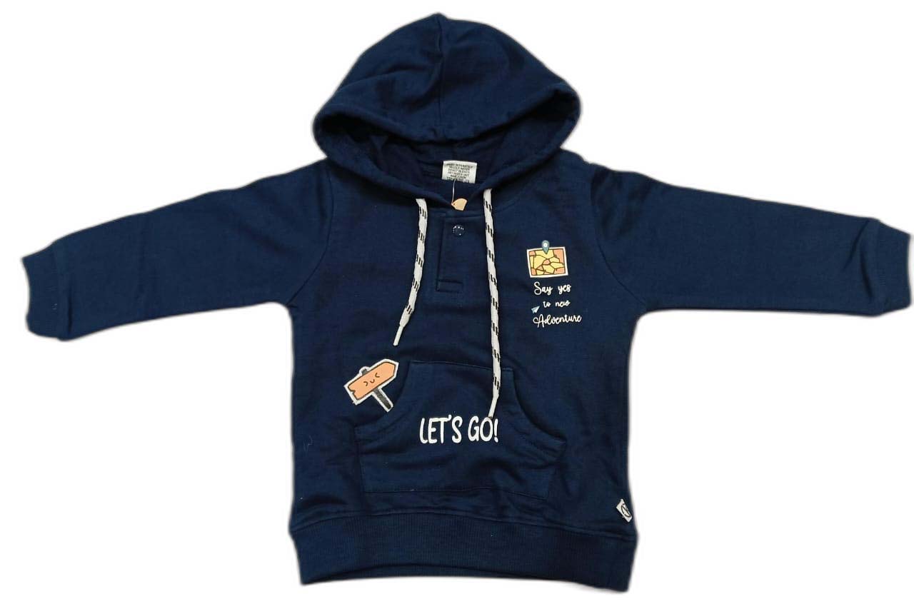 Boys Full Sleeve Hooded Sweatshirt with Joggers - Dark Blue