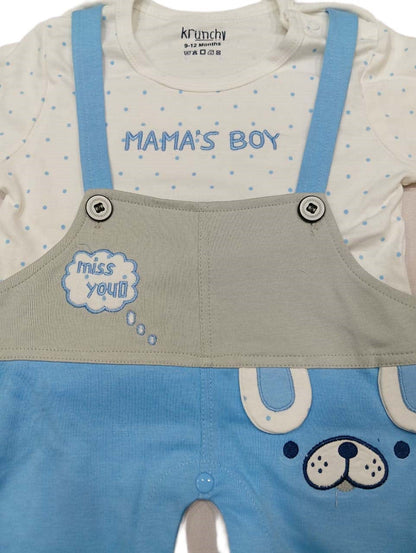 Mama Boys Dungaree Printed Pure Cotton - Blue