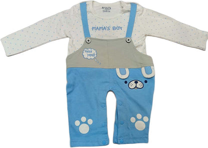 Mama Boys Dungaree Printed Pure Cotton - Blue