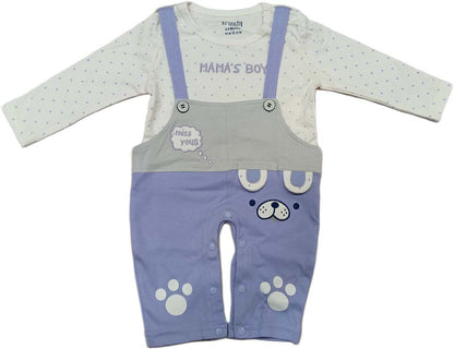 Mama Boys Dungaree Printed Pure Cotton - Purple