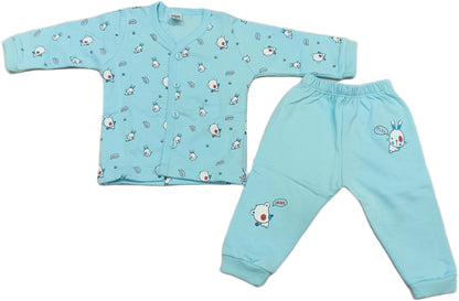 Newborn Interlock Full Sleeves Front open top with Pyzama - blue