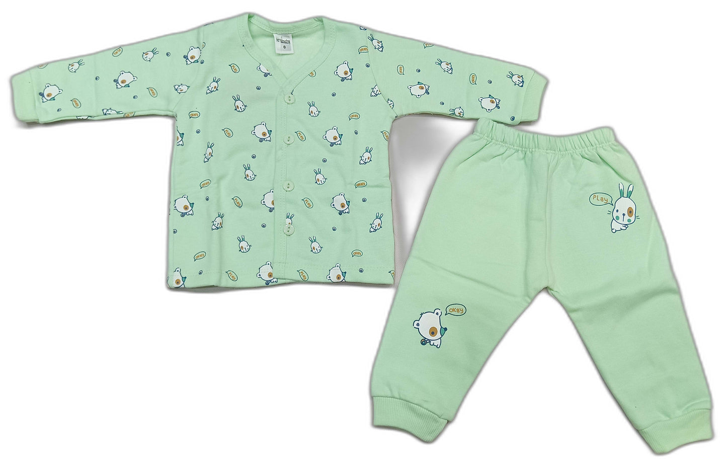 Newborn Interlock Full Sleeves Front open Hooded top with Pyzama - Sky Blue