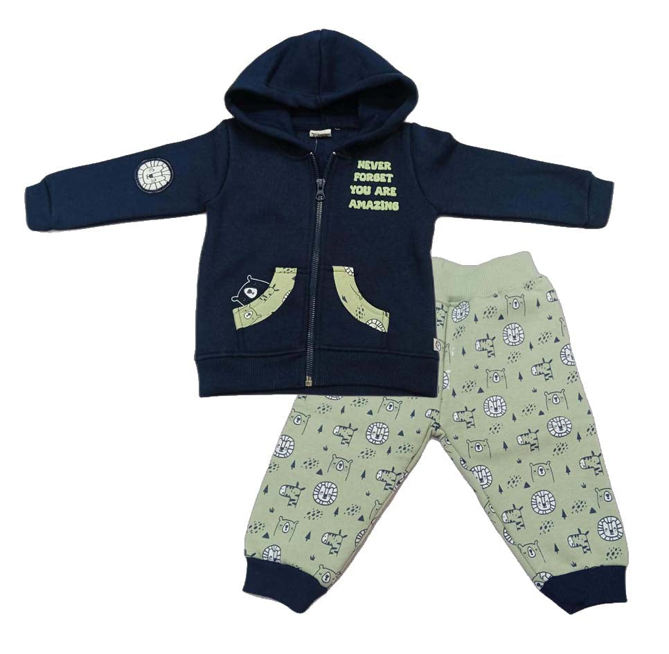 Kids Full Sleeve Hooded Sweatshirt with Joggers - Blue