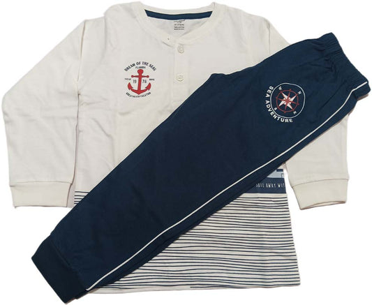 Boys Knit Full Sleeves Round Neck T-Shirt with Pant - White