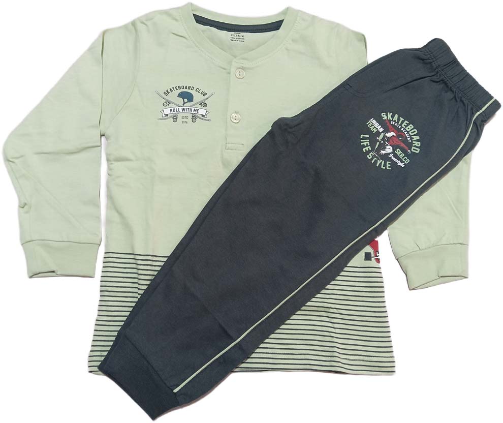 Boys Knit Full Sleeves Round Neck T-Shirt with Pant - Green