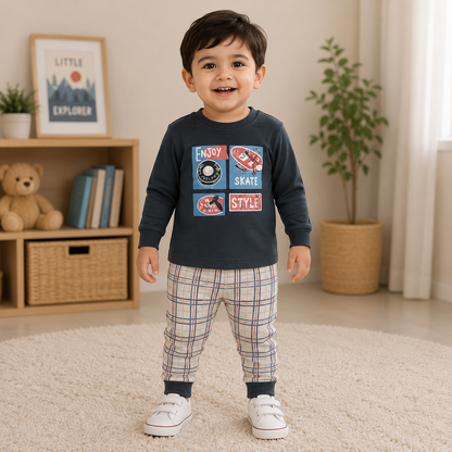 Cucumber Kids Printed Regular Fit T-Shirt with Pyjama Blue