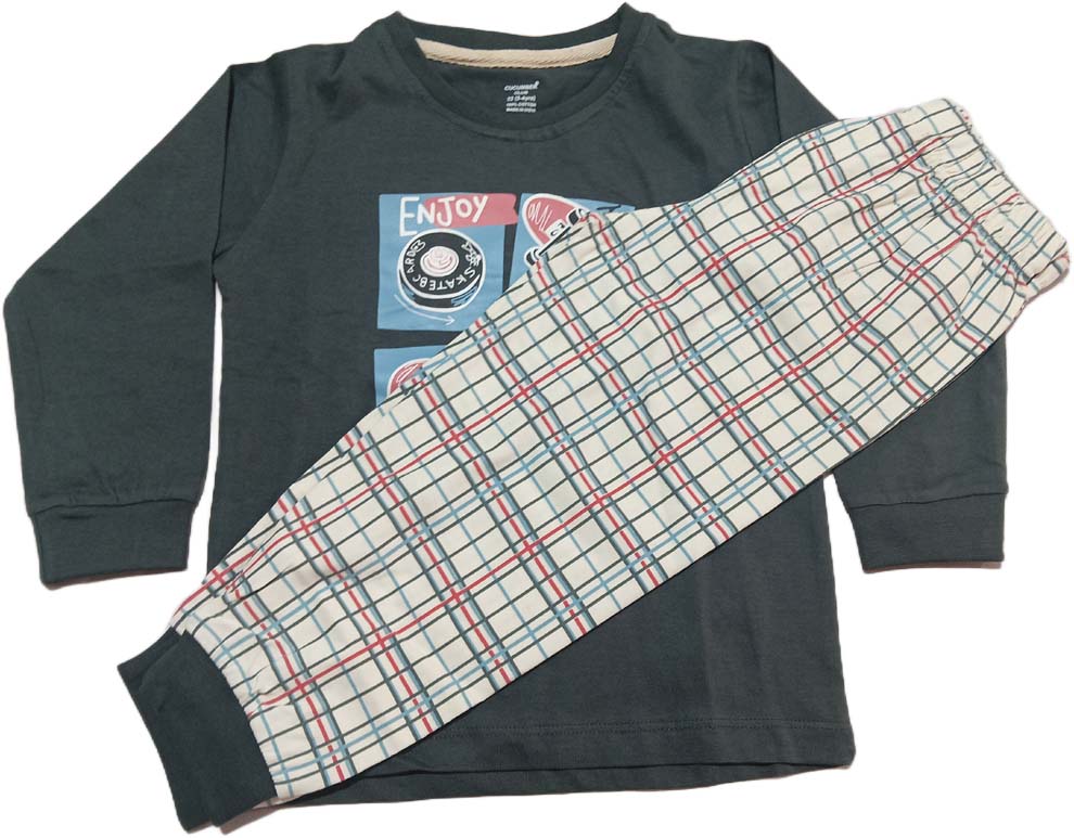 Kids Printed Regular Fit T-Shirt with Pyjama Beige