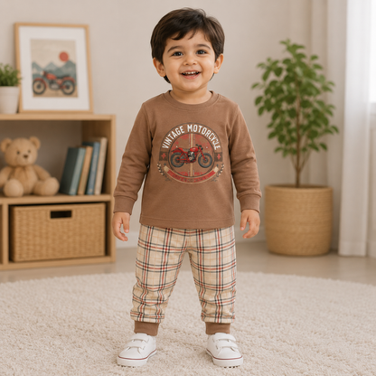 Cucumber Kids Printed Regular Fit T-Shirt with Pyjama Beige