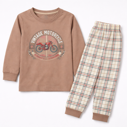 Cucumber Kids Printed Regular Fit T-Shirt with Pyjama Beige