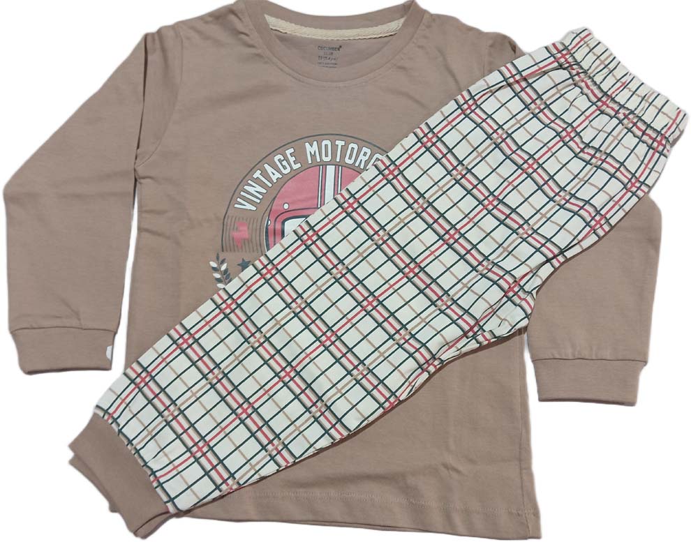 Kids Printed Regular Fit T-Shirt with Pyjama Beige