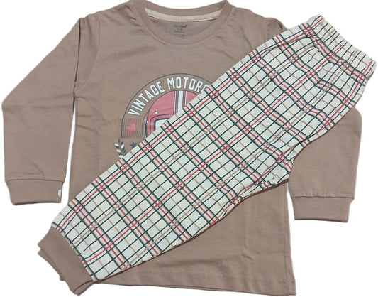 Kids Printed Regular Fit T-Shirt with Pyjama Beige