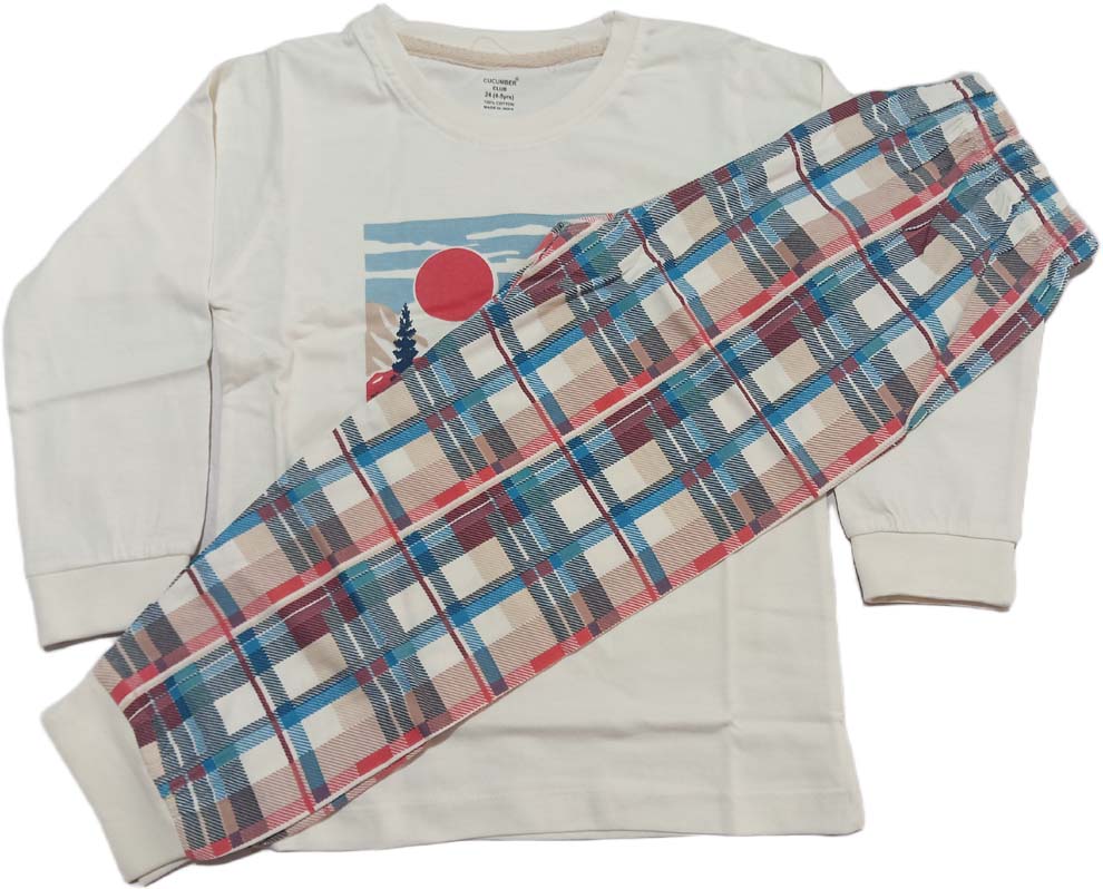 Kids Printed Regular Fit T-Shirt with Pyjama - White