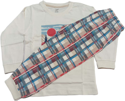 Kids Printed Regular Fit T-Shirt with Pyjama - White