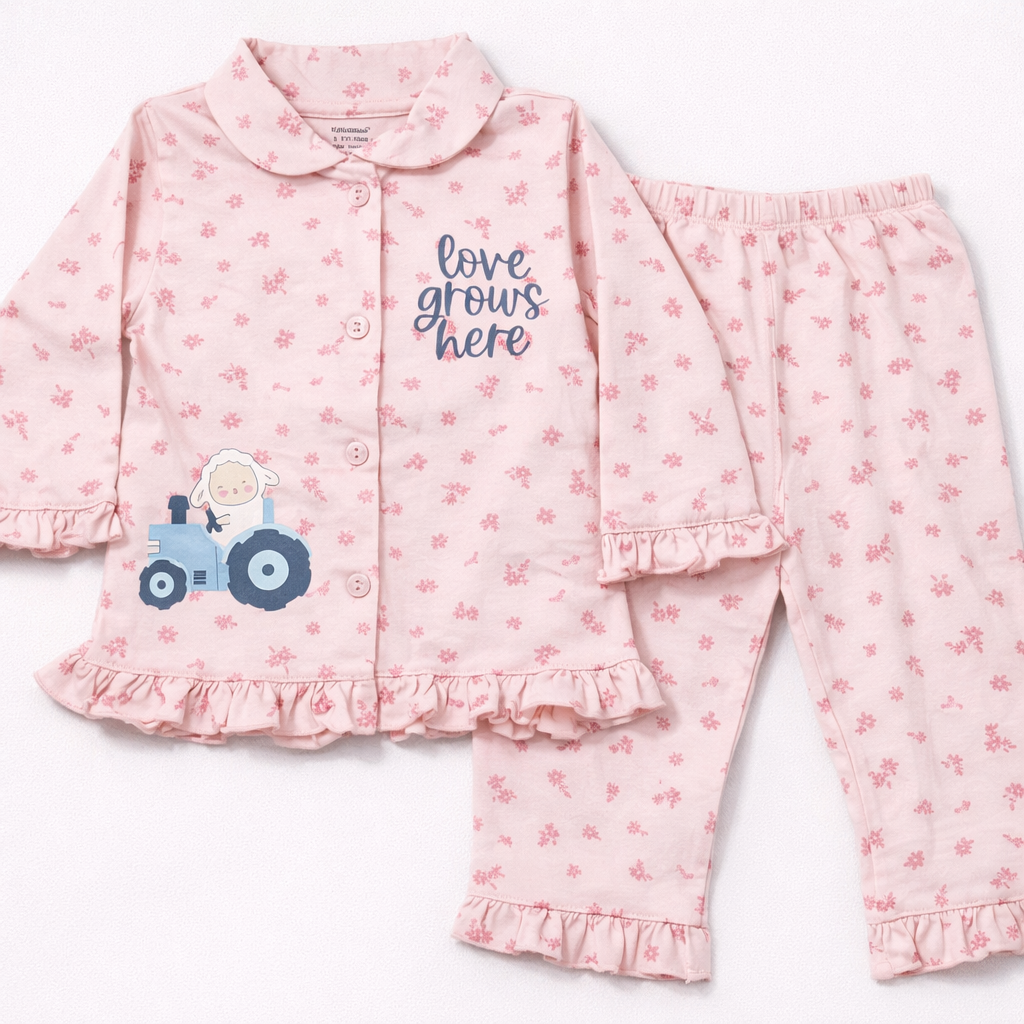 Dressyfi Baby Girls Printed Sleepsuit with Collar and Long Sleeves - Cutypi