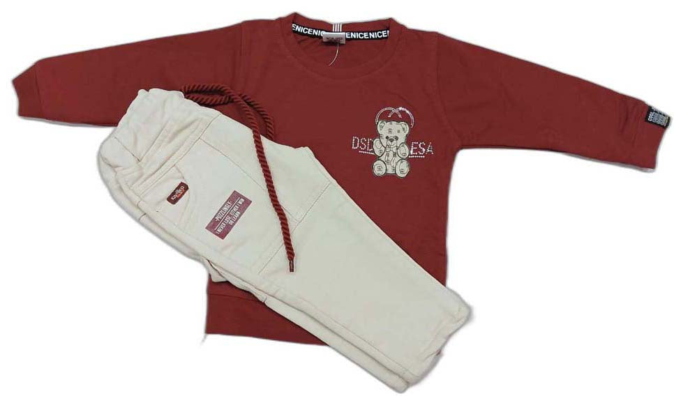 Boys Full sleeves Stripped T-Shirt with Full Pant - Maroon