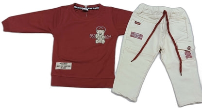 Boys Full sleeves Stripped T-Shirt with Full Pant - Maroon