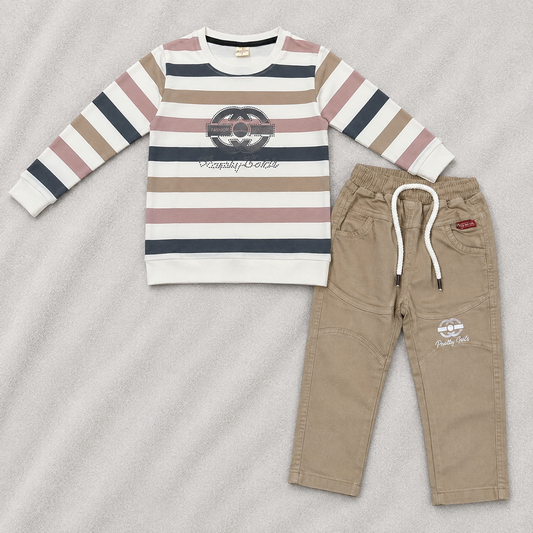 Boys Full sleeves Stripped T-Shirt with Full Pant - Multicolor