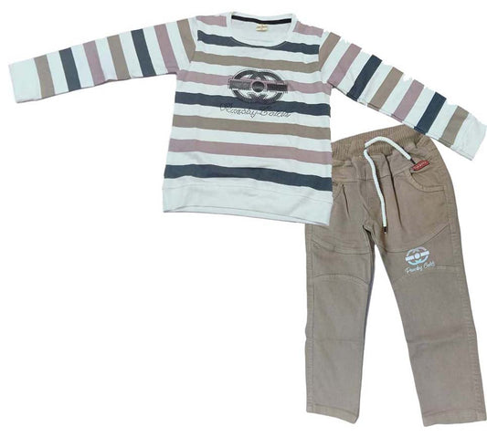 Boys Full sleeves Stripped T-Shirt with Full Pant - Multicolor