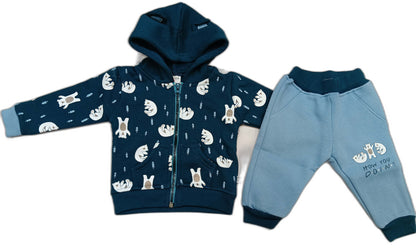 Baby Boys & Baby Girls Full Sleeve Hooded Sweatshirt with Joggers - Dark Blue