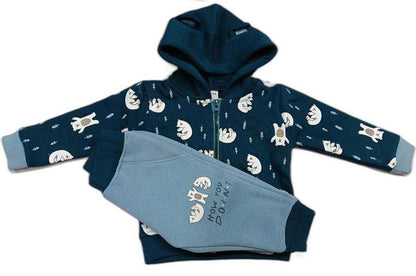 Baby Boys & Baby Girls Full Sleeve Hooded Sweatshirt with Joggers - Dark Blue