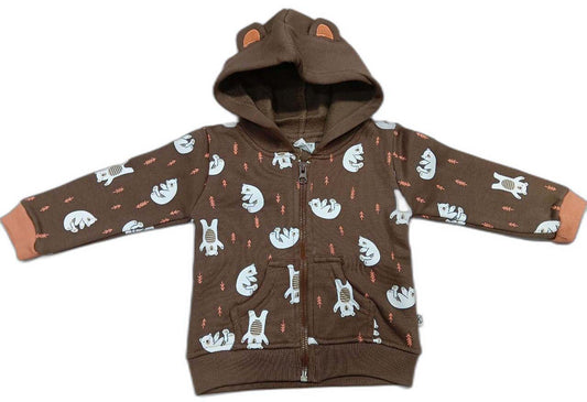 Baby Boys & Baby Girls Full Sleeve Hooded Sweatshirt with Joggers - Brown