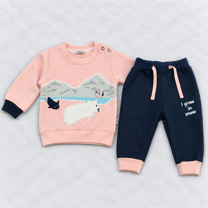 Kruncy Kids Winter Sweatshirt & Pant Set – Polar Bear Snow Print