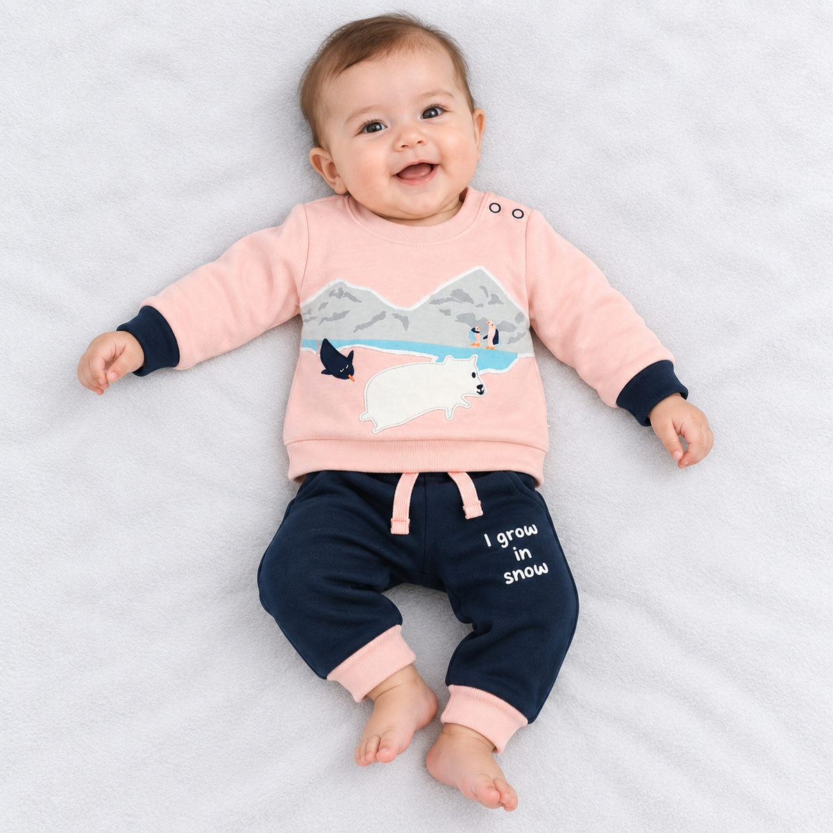 Kruncy Kids Winter Sweatshirt & Pant Set – Polar Bear Snow Print | Cutypi