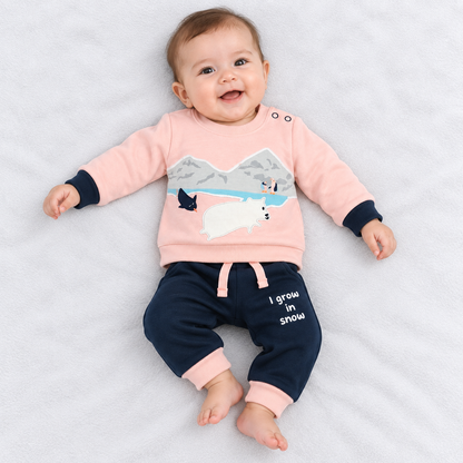 Kruncy Kids Winter Sweatshirt & Pant Set – Polar Bear Snow Print | Cutypi