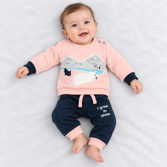 Kruncy Kids Winter Sweatshirt & Pant Set – Polar Bear Snow Print | Cutypi
