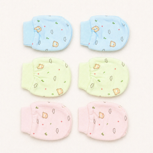 Newborn Baby Cotton Mittens Set Pack of 3 Soft Printed- Cutypi
