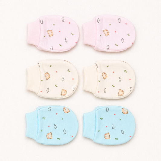 Newborn Baby Cotton Mittens Set Pack of 3 Soft Printed- Cutypi