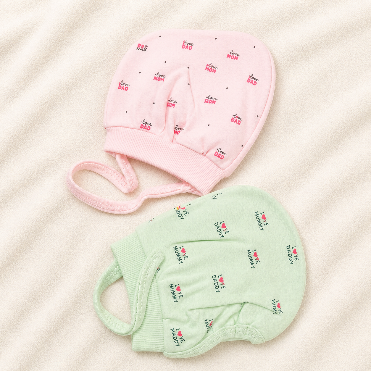 Newborn Baby Cotton Cap Set Green & Pink Printed Soft Infant Caps (Pack of 2)- Cutypi