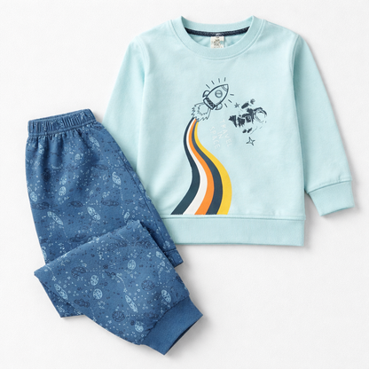 Kids Space Printed Sweatshirt & Pajama Set | Full Sleeve Suit