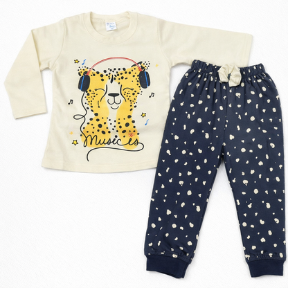Hello Bele Baby Girls Music Print T-Shirt with Navy Printed Pants Set Cute Casual Outfit - Cutypi