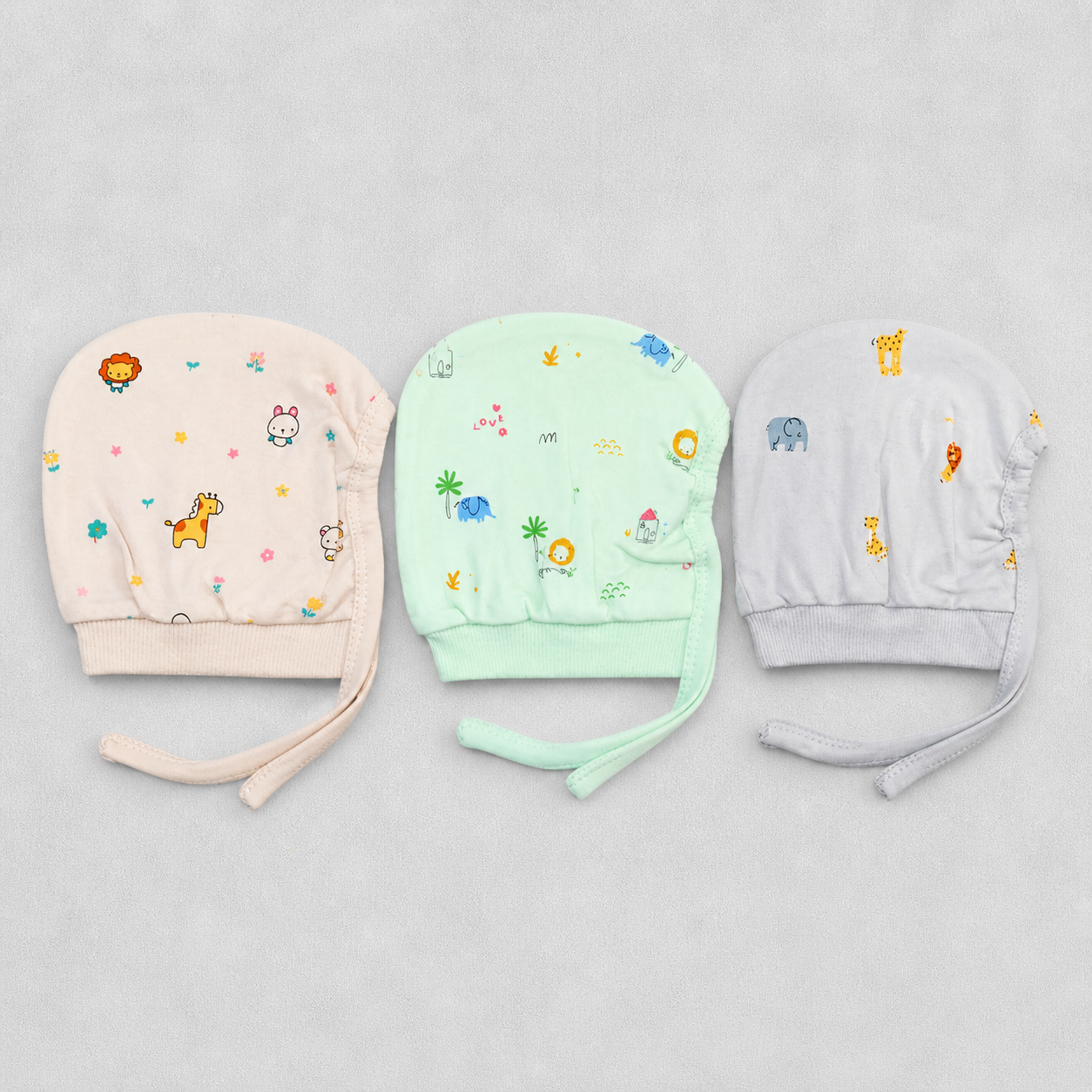 Newborn Baby Cotton Tie Knot Cap Set Multicolor Printed Infant Caps Soft & Breathable (Pack of 3)- Cutypi