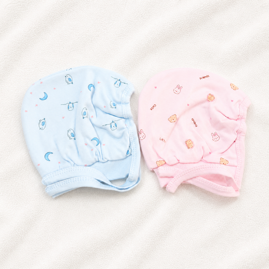 Newborn Baby Cotton Cap Set Sky Blue & Pink Printed Soft Infant Caps (Pack of 2)- Cutypi