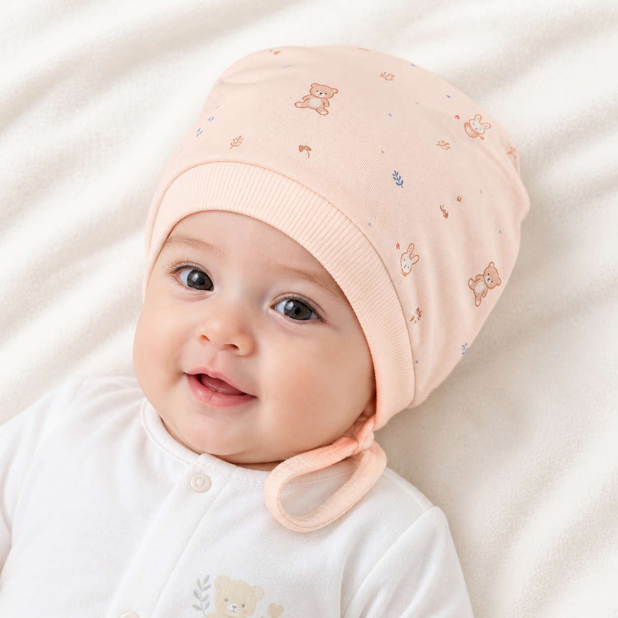 Newborn Baby Cotton Cap Set Gray & Peach Printed Soft Infant Caps (Pack of 2)- Cutypi