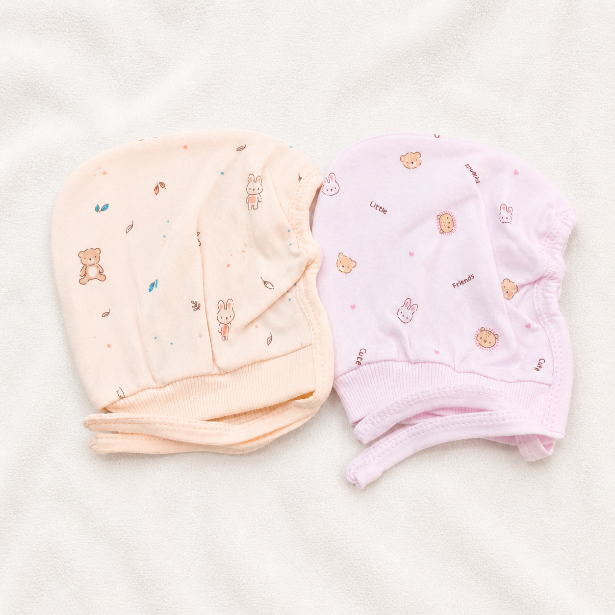 Newborn Baby Cotton Cap Set Peach & Pink Printed Soft Infant Caps (Pack of 2)- Cutypi