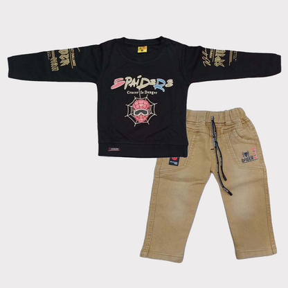 Boys Full sleeves Spider Printed T-Shirt with Full Pant
