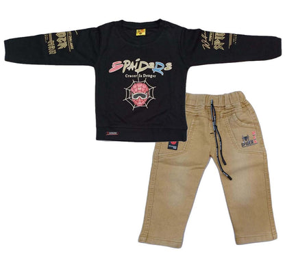 Boys Full sleeves Spider Printed T-Shirt with Full Pant