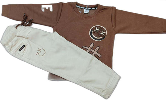 Boys Full sleeves T-Shirt with Full Pant - Brown