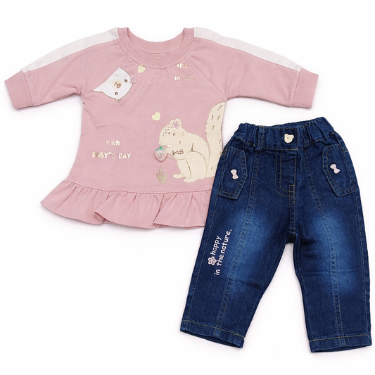 Baby Day Baby Girl Fancy Top with Jeans - Cutypi