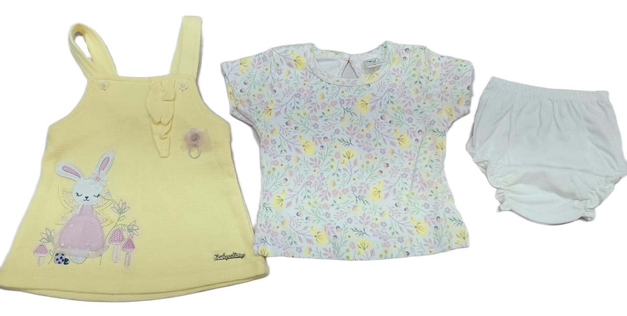Baby Girl Printed Dungaree With T-shirt & Panty