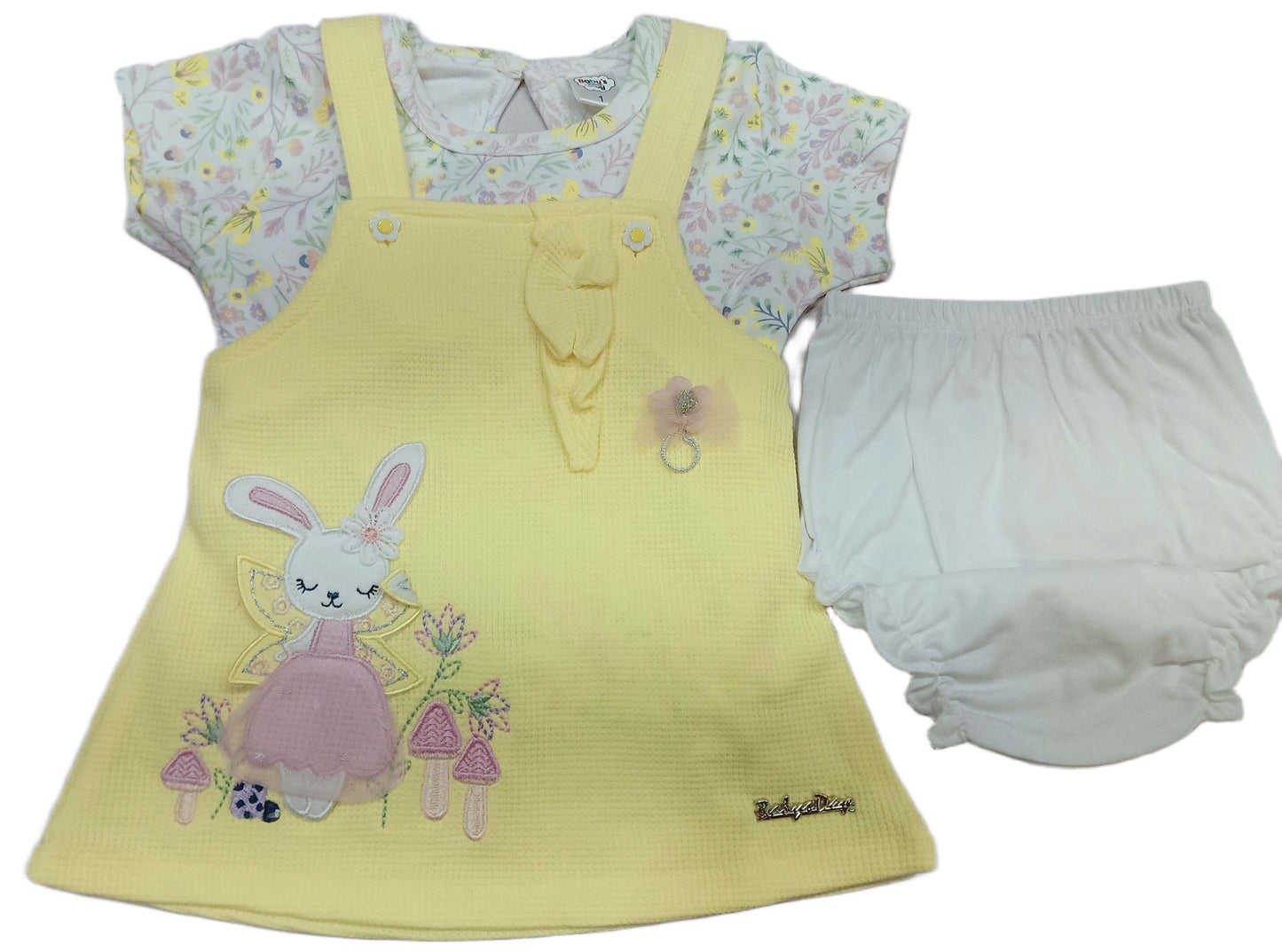 Baby Girl Printed Dungaree With T-shirt & Panty