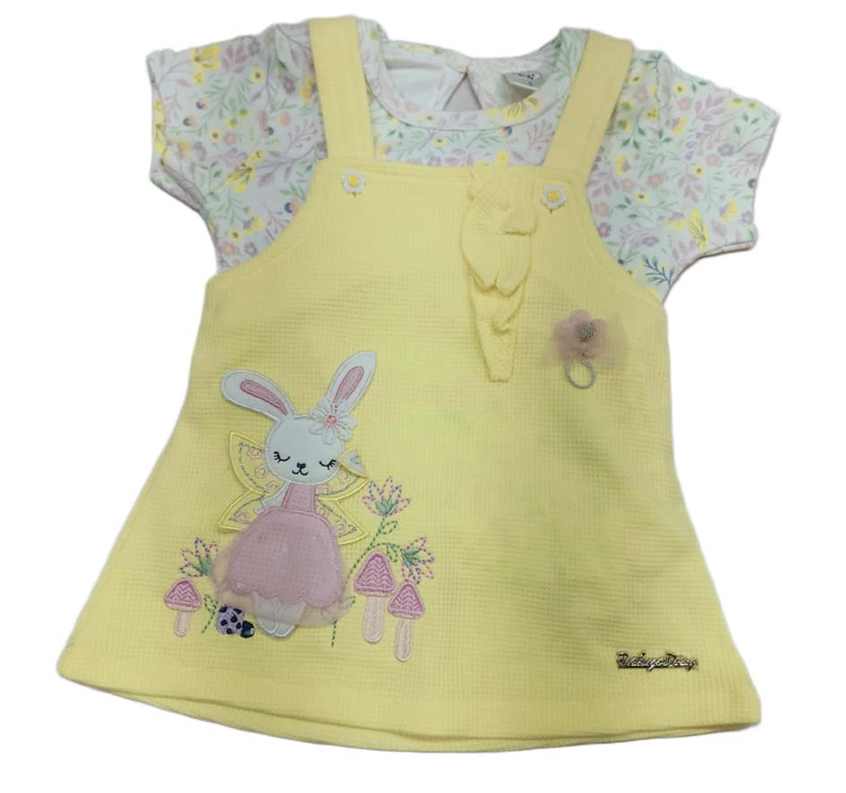 Baby Girl Printed Dungaree With T-shirt & Panty