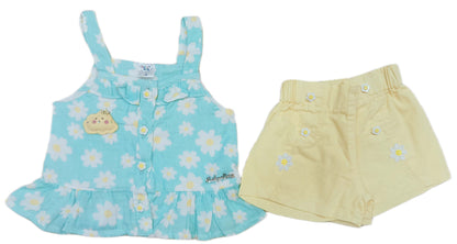 Cute Stylish Baby Girl Shoulder Strip Top and Shorts Set Sky Blue